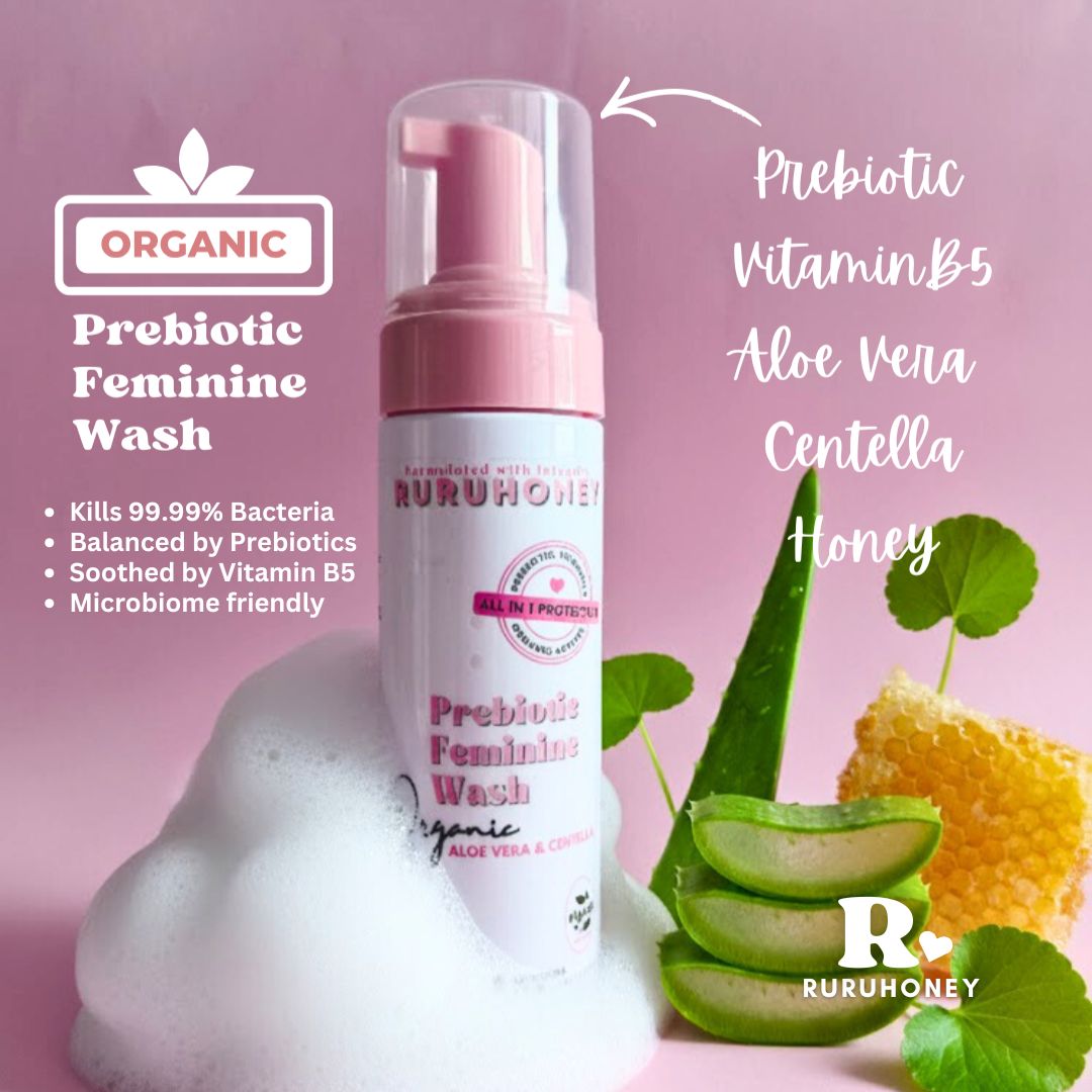 3- Prebiotic Feminine Wash, Organic Aloe Vera & Centella | RURUHONEY